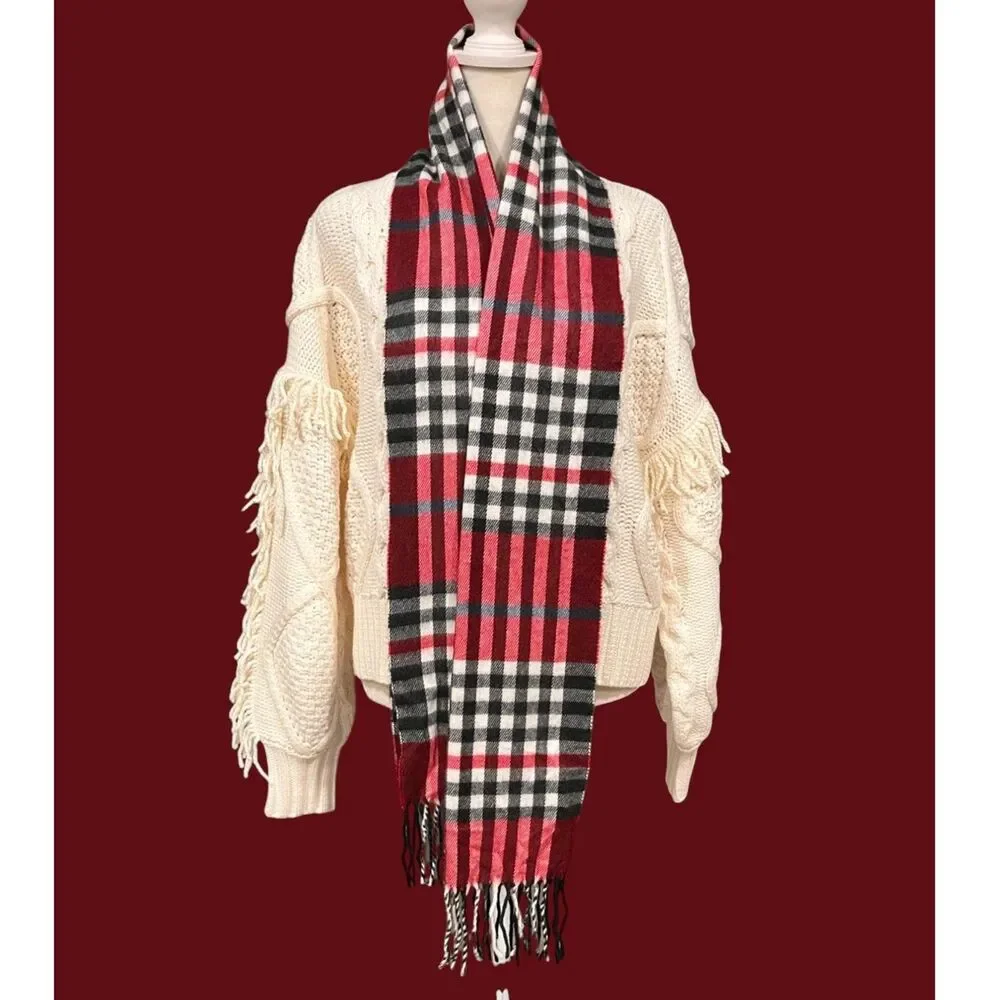 Cejon Tartan Italian Red/Black/White/Gray Plaid Men's Scarf